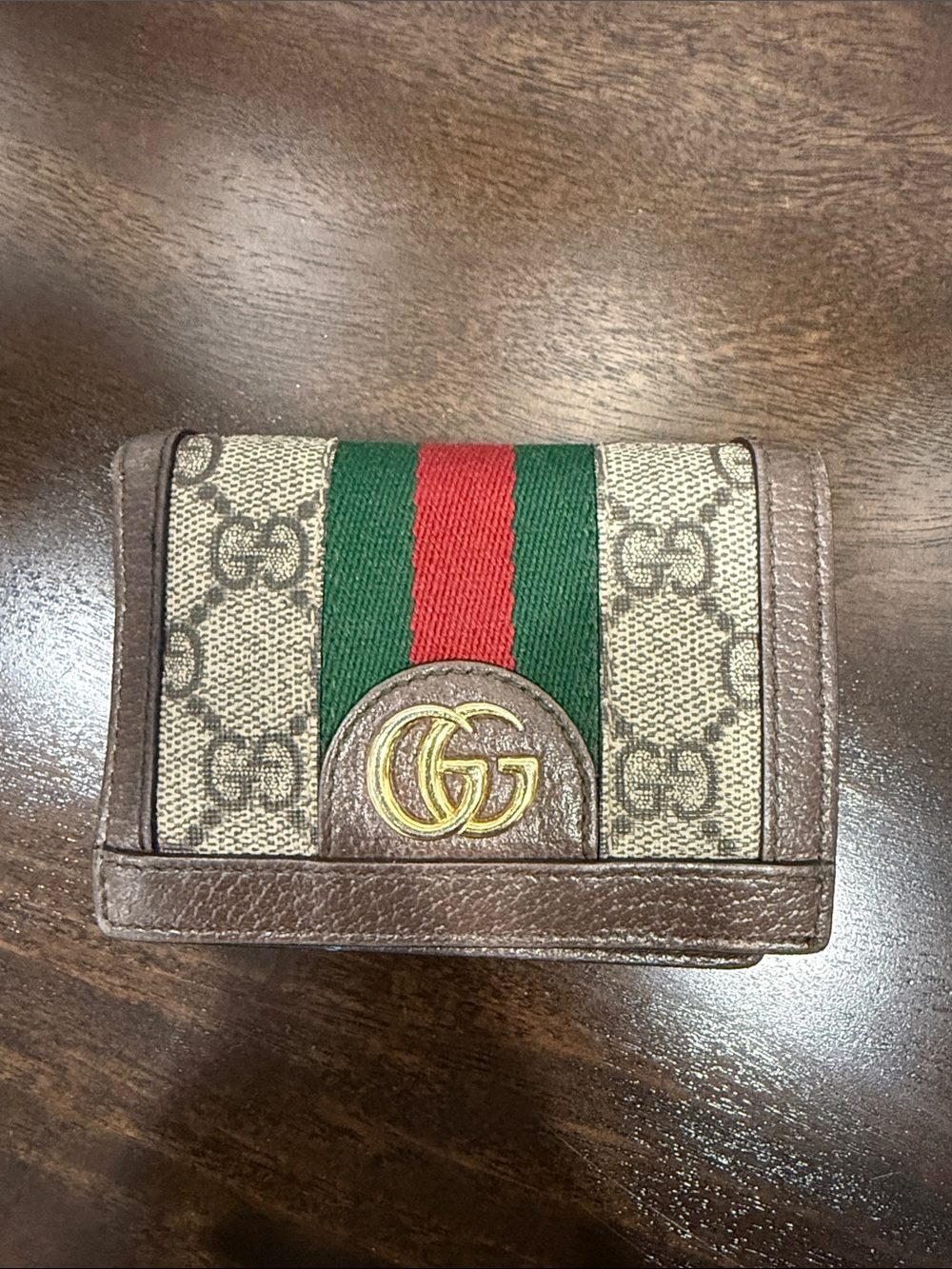 Gucci Brown GG Canvas Wallet with Green and Red Web